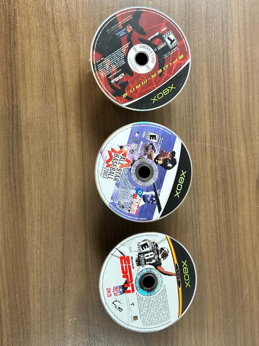 Original Xbox Lot 3 Spider-Man 2 ESPN NFL 2K5 All-Star Baseball 2003 Discs Untes